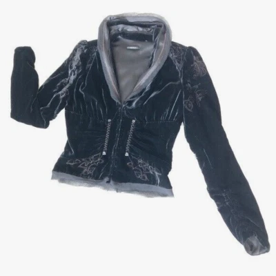 Chaqueta Blazer Elie Tahari Talla S Terciopelo Negro Bordada Victoriano Cuello Chal Foto 1 de 4
