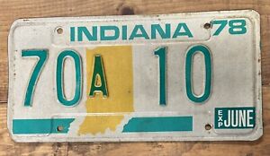 1978 70A  10 Indiana License Plate Rush County #10 Low Number License Plate