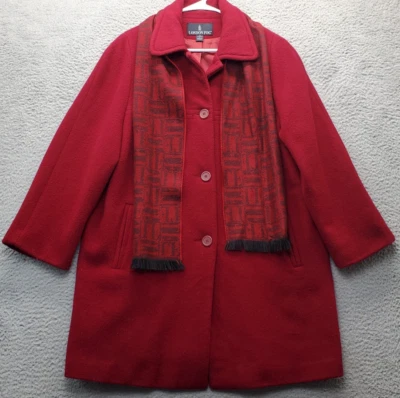 Chaqueta London Fog con Bufanda Para Mujer 14 Lana Roja Completamente Forrada Cuello Abotonable Foto 1 de 4