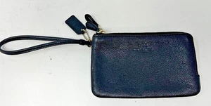 Coach Double Corner Zip Wristlet Black Leather Wallet F1680 Pebble - Picture 1 of 6