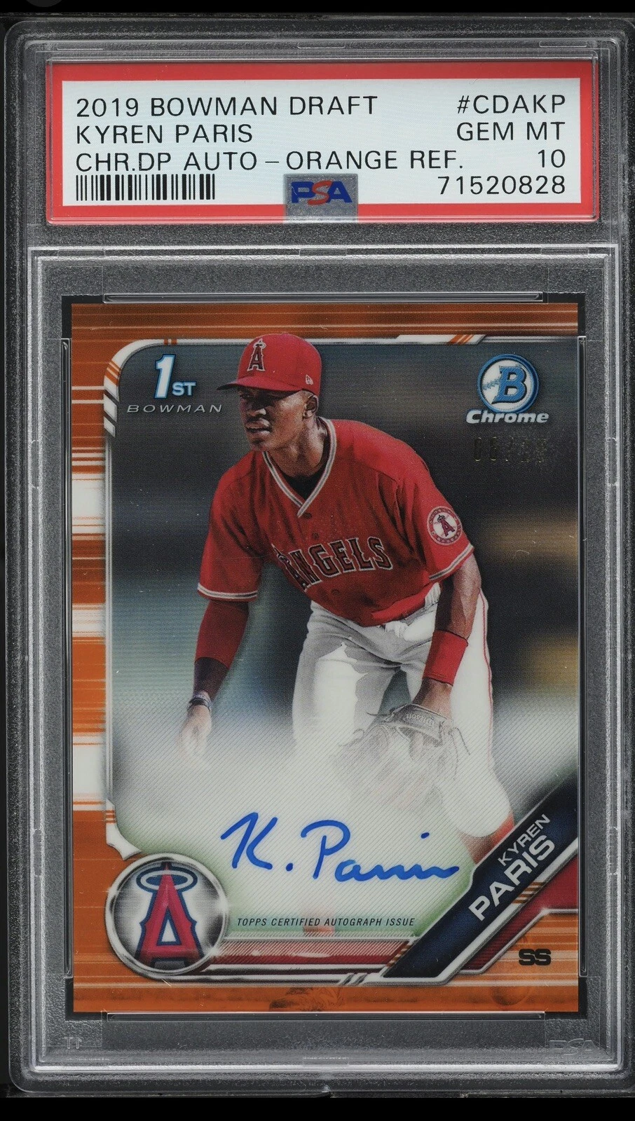 Kyren Paris 2019 Bowman Draft #CDA-KP Chrome DP Auto - Orange 