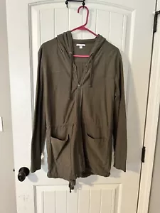 James Perse Standard Twill Jacket Women’s Size 3 (large) Green Cinch Waist Zip - Picture 1 of 5