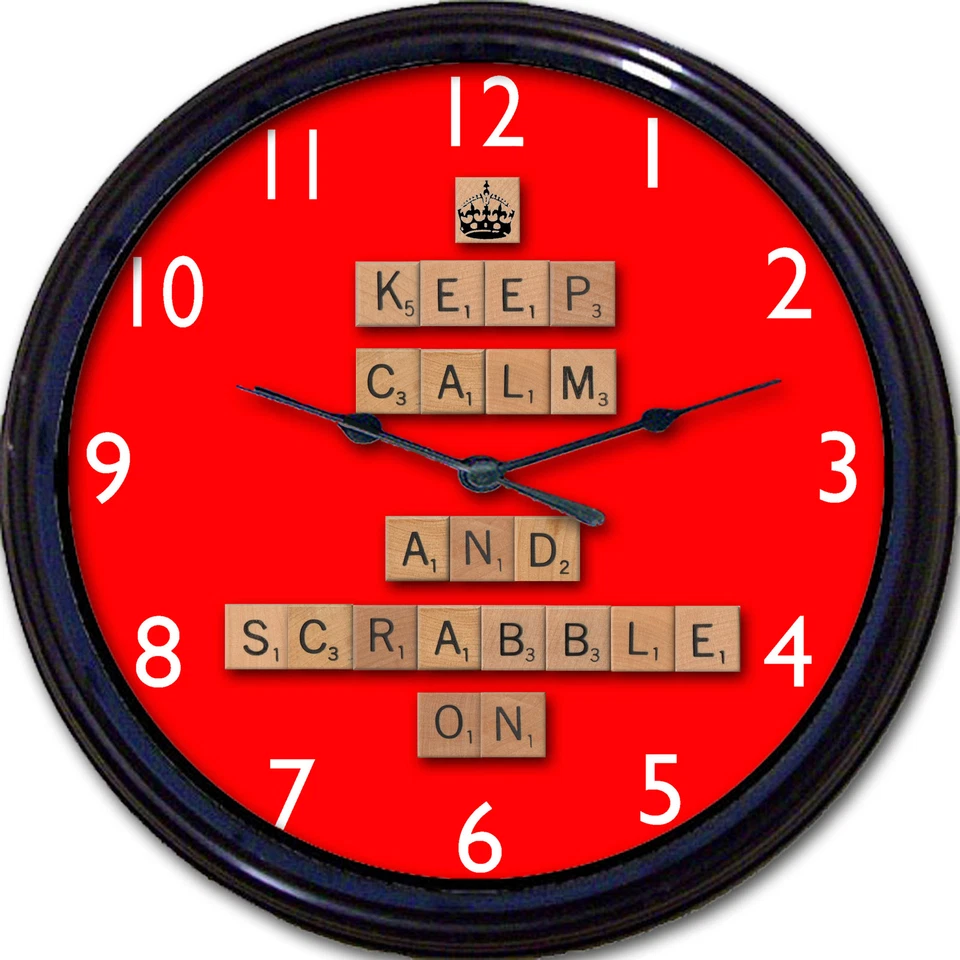 Scrabble Wall Clock Keep Calm and Scrabble On Word Board Game Tiles New 10" - Image 1 of 1