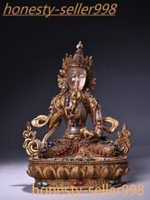 Tibet bronze Gilt crystal Silver filigree gem Vajrasattva Tara Kwan-Yin statue