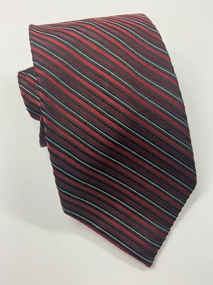 布加迪男式领带镀金 100% 真丝红色黑色条纹 — 第 1/4 张图片