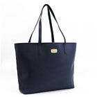 Authentic Michael Kors Tote Bag Shoulder Embossed Leather Navy Gold Hardware