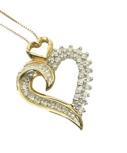 Heart 10k  Gold & Diamond Pendant with 10k chain Samuel Aaron 4.4 gms - Picture 1 of 5