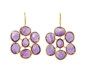 Meher's Jewelry 2" Amethyst Gemstone French Hook Yellow Vermeil Silver Earring - Picture 1 of 2