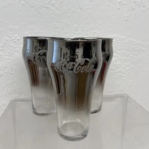 Set of 6 COCA-COLA Coke Glasses Silver Flash Fade Textured Logo LIBBEY - Picture 1 of 6