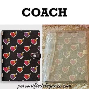 NEW Coach Heart Bolt Print Black Multi Coated Canvas Leather Notebook Journal - Picture 1 of 20