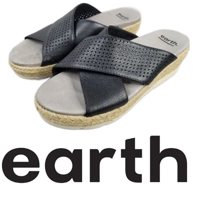 NEW Earth Modena Marigold Espadrille Sandals Sz 10 Black Leather Crossover NWOB - Image 1 of 4