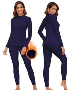 Mock Neck Thermal Underwear Set For Women Long Johns Base Layer Fleece Lined ... - Picture 1 of 7