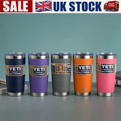 Rambler w/ YETI Lid 20oz Steel Vacuum Tumbler Stainless Mug Coffee MagSlider Cup