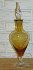 MCM Empoli Art Glass Apothecary Jar Amber Italy Decanter W/ Twist Stopper & Stem - Picture 1 of 4