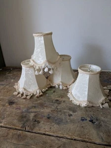 4x Off White Vintage Tassel Wall Light Shades Clip On Bulb Marbelised Small Lamp - Picture 1 of 6
