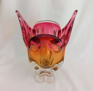 Vintage Pink & Amber Sklo Union Glass Chribska Cats Head Vase Josef Hospodka - Picture 1 of 6