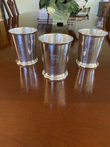 Antique/Vintage Poole Sterling Silver Set Of 3 Mint Julep Cups Monogram   3 3/4” - Picture 1 of 24