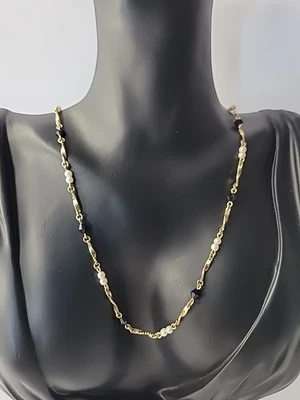 Collar Cadena Vintage Premier Designs Tono Dorado Mini Cuentas Negro Blanco Joyería Foto 1 de 4