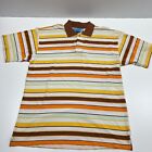 GB Design Lab Striped Polo Shirt Orange Brown 1970s Colors Waffle Knit sz 2XL