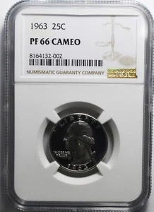 Cuarto de dólar de plata a prueba de Washington 1963 25c NGC PF66 camafeo - Imagen 1 de 2