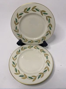 Castleton China Alberta Bread and Butter Plates green gold leaves set 4 - Picture 1 of 8