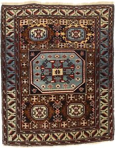 Geometric Tribal Vintage Brown 4X5 Boho Decor Oriental Rug Handmade Wool Carpet