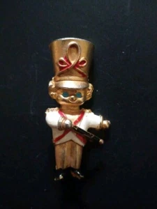VTG 2" Mylu Signed Plated Drummer Boy w Stick Christmas Brooch Damaged - Picture 1 of 4