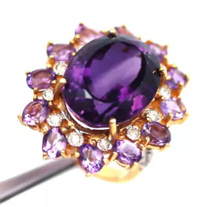 Gema Amatista Violeta & Blanco Circonita Dos Tonos Joyería Anillo 925 Talla 7 - Imagen 1 de 4