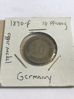 1890 Germany Coin 10 Pfennig 1890f F KM# 12 German Europe Money RARE SCARCE DATE - Image 1 of 3