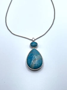 Kenneth Cole Silver Tone Turquoise Teardrop Drop Pendant Necklace - Picture 1 of 8