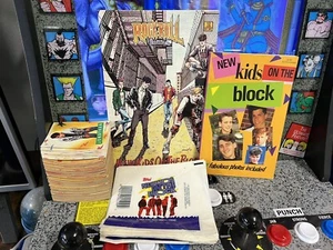 Vintage 1989 NKOTB Lot: Card Stack + Wrappers + Unauthorized Bio + Comic Book - Picture 1 of 7