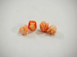 Vintage Top Quality Precious Angel Skin Pink Coral Carved 3-D Rose Cabochons NOS - Picture 1 of 43
