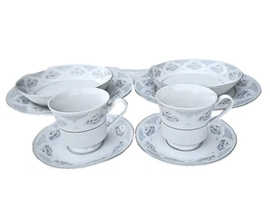 VTG Silverie Fine China Blue Sapphire Teacup & Saucer W/Plates Dinner Set For 2 - Picture 1 of 24