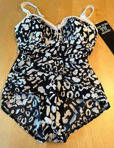 NWT MIRACLESUIT ARIANNA BLACK WHITE SLIMMING 10LB LIGHTER SWIMSUIT WOMENS SZ 16 - Picture 1 of 5