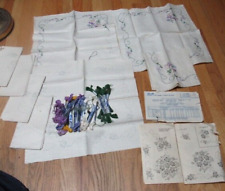 Vintage Set 8 Linen Napkins Lavender Floral To Be Finished Embroidery 16”