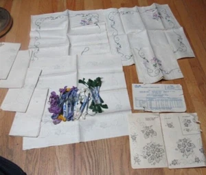 Vintage Set 8 Linen Napkins Lavender Floral To Be Finished Embroidery 16” - Picture 1 of 12