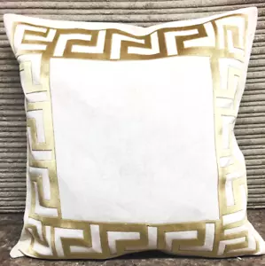 ivory/cream & gold crushed Velvet Greek Key/border/ Key Decorative Pillow Cover - Picture 1 of 2