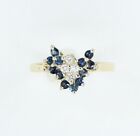 14k Yellow Gold Sapphire And Diamond Cluster Ring, 0.25ct Sapphire Cocktail Ring