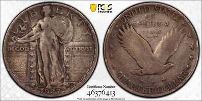 1927-S Standing Liberty Silver Quarter PCGS F15 Gold Shield Label - Image 1 of 3