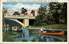 St Paul Minnesota Phalen Park canoeing in channel bridge vintage unused postcard