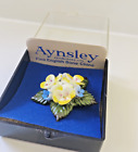 Vintage Aynsley Fine Bone China Brooch Floral Array 2" x 2" Original Box