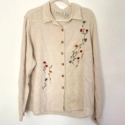 Camisa feminina vintage minimalista boho floral neutra tamanho XL A117 - Imagem 1 de 4