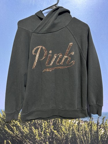 UNDERCOVER Felpa con cappuccio ROSA Victoria's Secret donna M nera Bling paillettes Spellout