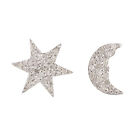 Crescent Moon Star Stud Earrings Pave Diamond 925 Sterling Silver Women Jewelry