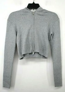 Brandy Melville Felpa con Cappuccio Donna Elasticizzata Maglia Zip Argento Cerniera Grigio Erica OS - Foto 1 di 8