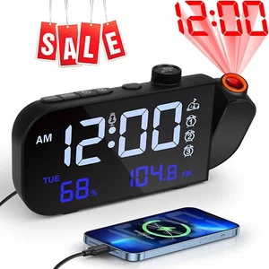 LED Radiowecker mit Projektion Digital Funkuhr USB Dimmbar Tischuhr Alarm DHL - Bild 1 von 13