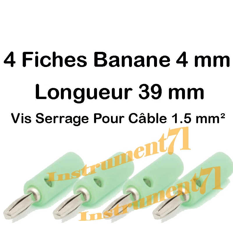4 Fiches Banane Diamètre 4 mm Longueur 39 MM couleur Verte Câble à Visser - Photo 1/1
