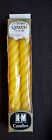 2 X VINTAGE CANDLES QUEEN ANNE 8 inch YELLOW WAX Twist Pattern Unused Boxed Seal