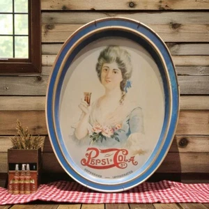 Bandeja ovalada publicitaria vintage de Pepsi-Cola lata de metal refresca vigoriana a la mujer - Imagen 1 de 6