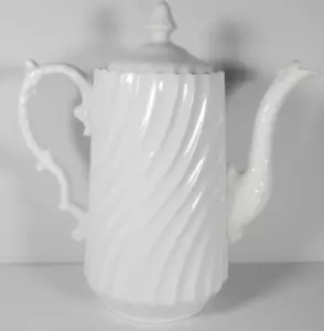 Aynsley White Swirl Bone China ~ England ~ Coffee Pot Teapot Ceramic 7 3/8" Tall - Picture 1 of 14